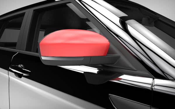 Matte metallic red wing mirror wraps black chrome evoque