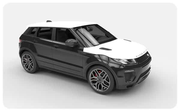 black gloss roof bonnet white wrap evoque