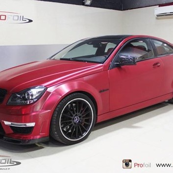 Red Mercedes C63 AMG Brushed Vinyl Wrapping