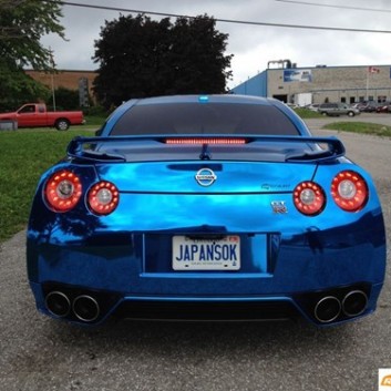 Nissan GTR Blue Chrome Vinyl Wrap